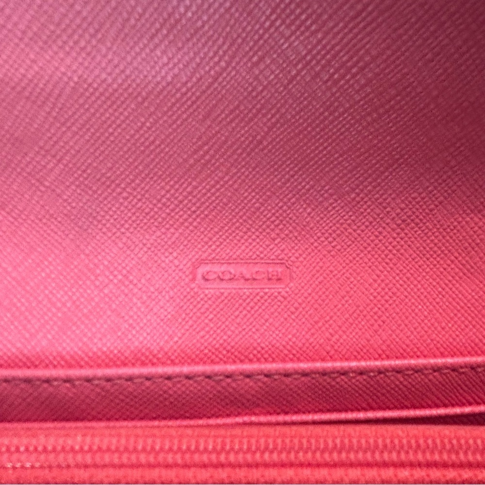 COACH Peyton Signature Slim Envelope Wallet Khaki Tan Coral Pink Canvas Leather - Picture 13 of 16